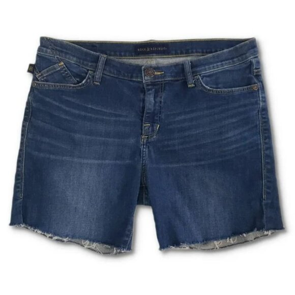 Rock & Republic Pants - Rock & Republic Women's Blue Medium Wash Bumpershoot Frayed Hem Denim Shorts 16